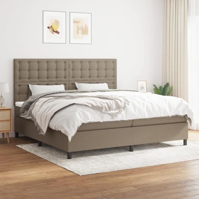 3142125 vidaXL Lit à sommier tapissier avec matelas Taupe 200x200 cm Tissu