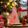 Christmas Party Scene Props Vintage Wooden Tree, LED Lighted Tabletop Centerpiece Decorations, Led Xmas Decor Winter Reindeer Desktop Indoor