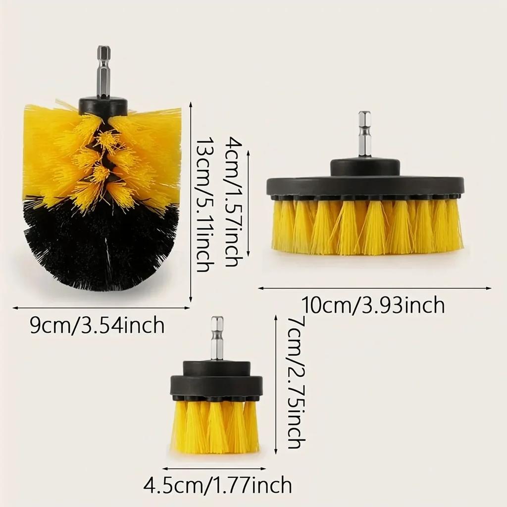 3pcs/set - electric drill scrubbing brush drilling brush kit, carpet glass car tire plastic circular cleaning brush nylon brush
