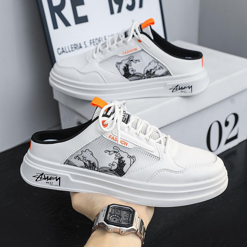 

Белые полуботинки для мужчин мюли лоферы тапочки кожаные балетки полудраг повседневная обувь летние без задника туфли для доски мужские шлепанцы 39