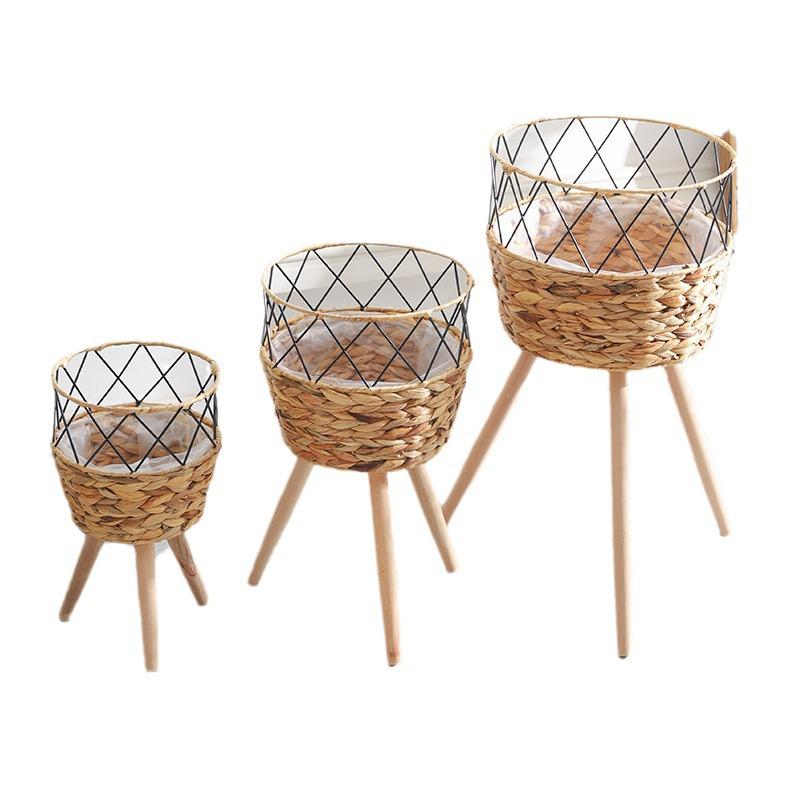 Nordic Rattan Woven Flower Pot and Stand for Living Room/Balcony Decor.