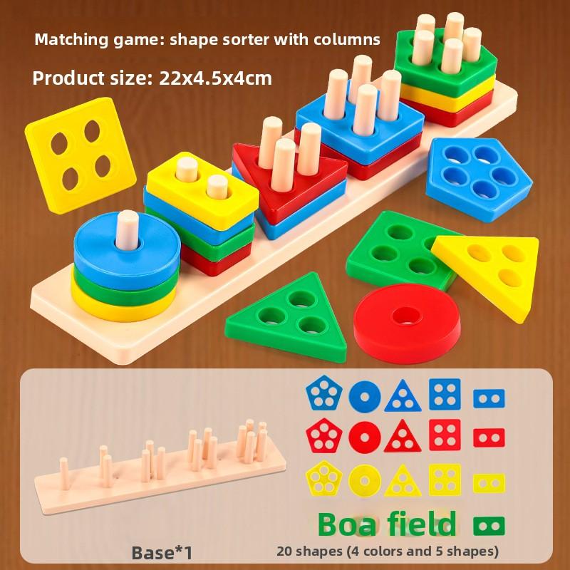 

Geometric Shape Matching Block Toy Set Early Education Cognitive Toy for Infants 3+ Years Old Four-Column Peg Matching Game