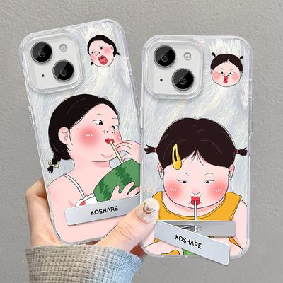 Applicable à Apple 15 Fil Plume Coque de Téléphone Portable Été Iphone14pro Fille Pastèque Support Invisible 13 Dessin Animé Mignon X
