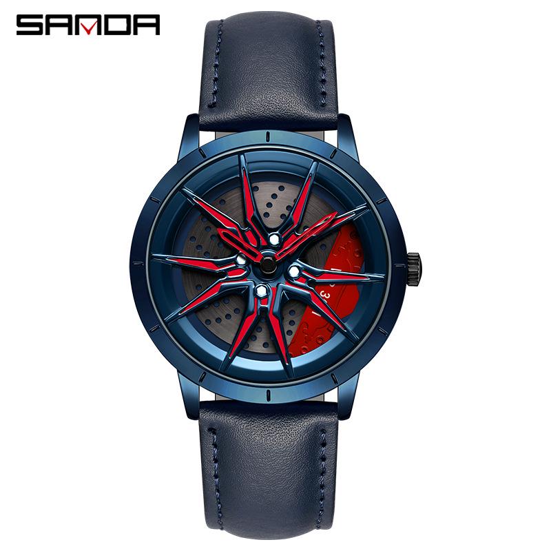 Sanda Men's Racing Concept Quartz Watch with 3D Hollow Dial and Rotating Waterproof Design