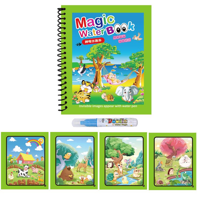 1pc Reusable Water Drawing Book Magic Water Book Mess-Free Magic Painting Pad with Refillable Water Pen Learning Education Toy