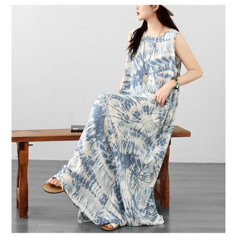 DIMANAF Neu 2026 Damen Übergröße Sommer Dame Langes Kleid Weste Ärmellos Locker Übergröße Maxi Strand Blumenmuster Sommerkleid Kleidung