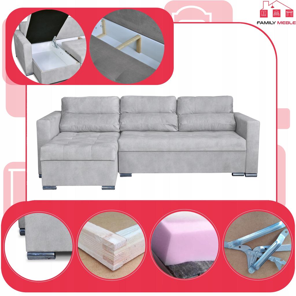 Varius Corner Sofa Bed with Sleeping Function Family Furniture Corner Cushions Gray