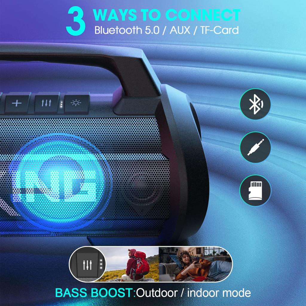 70W Bluetooth Speaker, IPX6 Waterproof and Dustproof, Loud Volume, W-KING Portable Stereo Speaker [Party Lights, Microphone Port, 42 Hours of