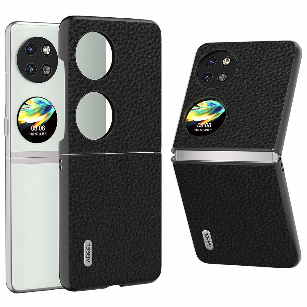 For Huawei Pocket 2 Phone Case Genuine Cow Leather with Hard PC Inner Shell Litchi Texture