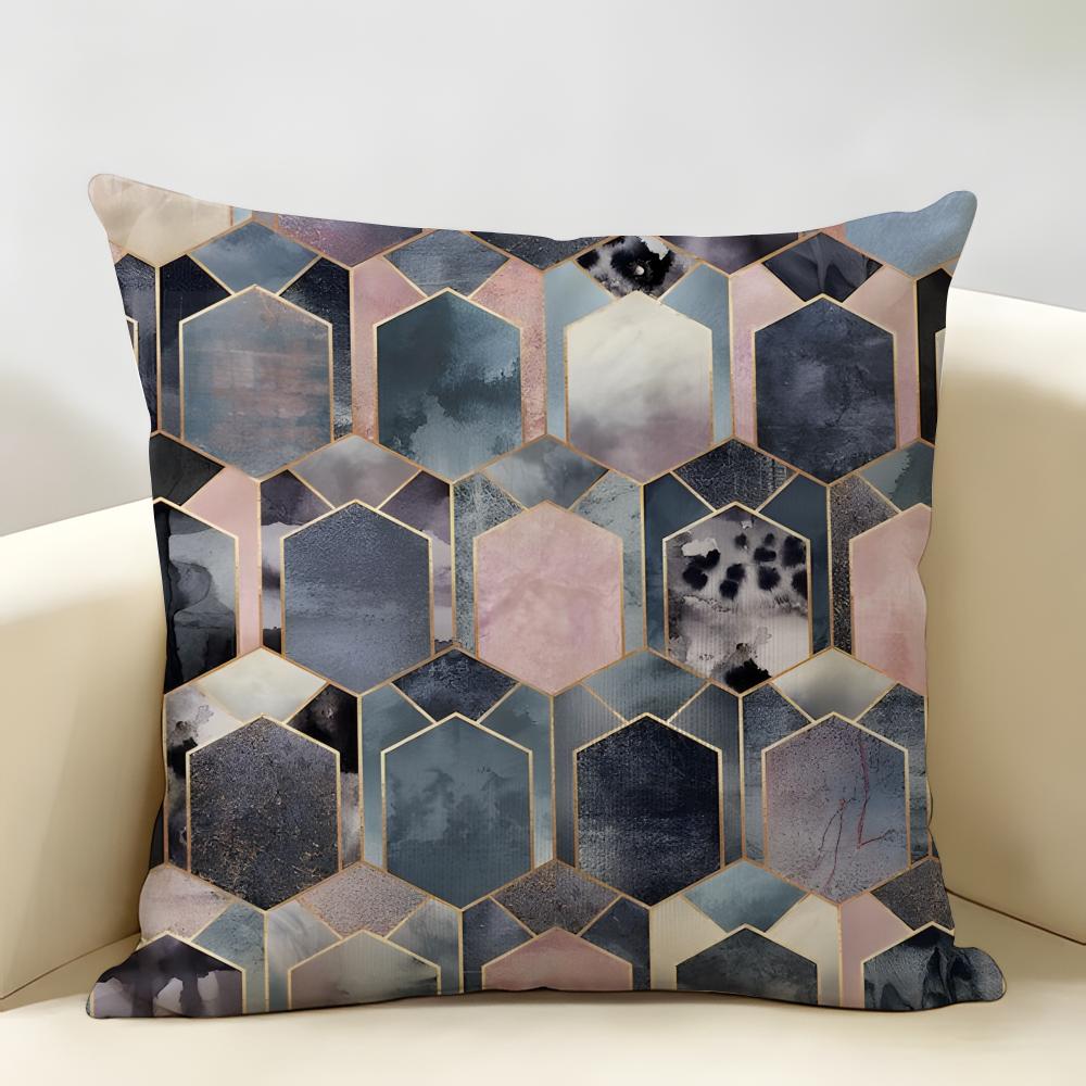 Nordic Original Geometric Marble Pattern Cushion Cover Natural Linen Organic Fabric Printing Breathable Perfect For Home Decor
