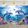 1pc Giant Ocean Dolphin Wall Tapestry, Universal Holiday Decor, Durable Polyester, No Power Needed, Pre-Drilled for Easy Hanging