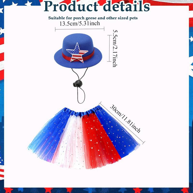Outdoor Geese Outfits Star Print Formal Geese Skirt Hat Set 23 Inches Independence Day Animal Tulle Skirt With Hats For Lawn