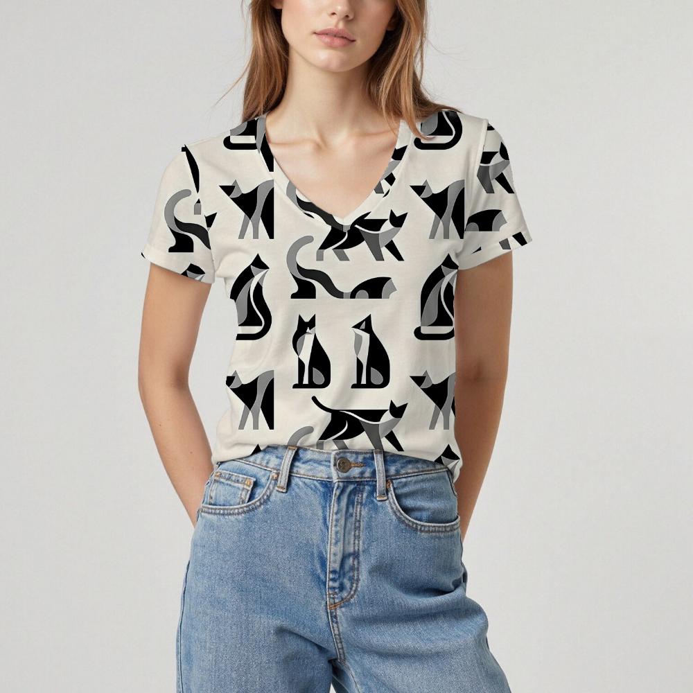 Summer Women's New Short-sleeved T-shirt Cat Pattern Top Soft Texture Comfortable Breathable Personality Daily