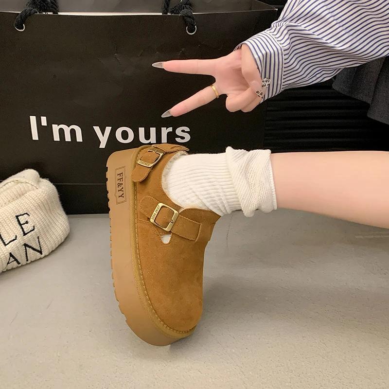 2024 Nové dámské ploché boty se silnou podrážkou Ležérní módní dámské trendy podzimní vycházkové pohodlné sametové teplé bavlněné boty