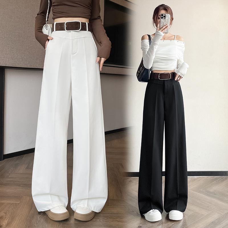 2026 Spring High-Waisted Wide-Leg Washed Cotton Straight Pants for Women, Floor-Length and Slimming