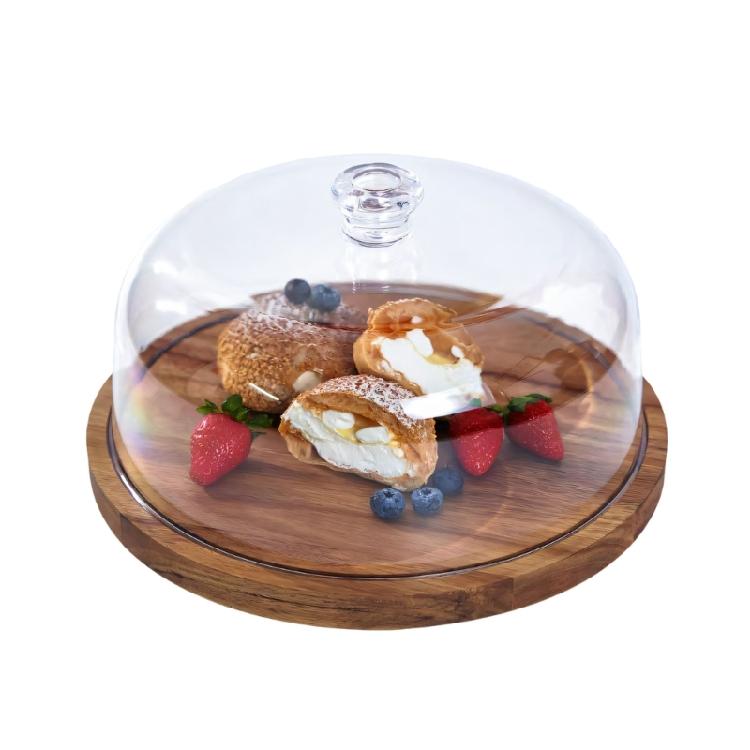 Covered Pastry Tray Round Wooden Cake Tray with Lid for Dining Presentation, Cake Service, Tea Gathering Display and Family Table Use
