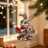Easter Party Hanging Decor Bunny Acrylic Pendant, Cute Rabbit with Basket, 2D Car Animal Pendant Rearview Mirror Ornament, Bag Keychain Accessory,