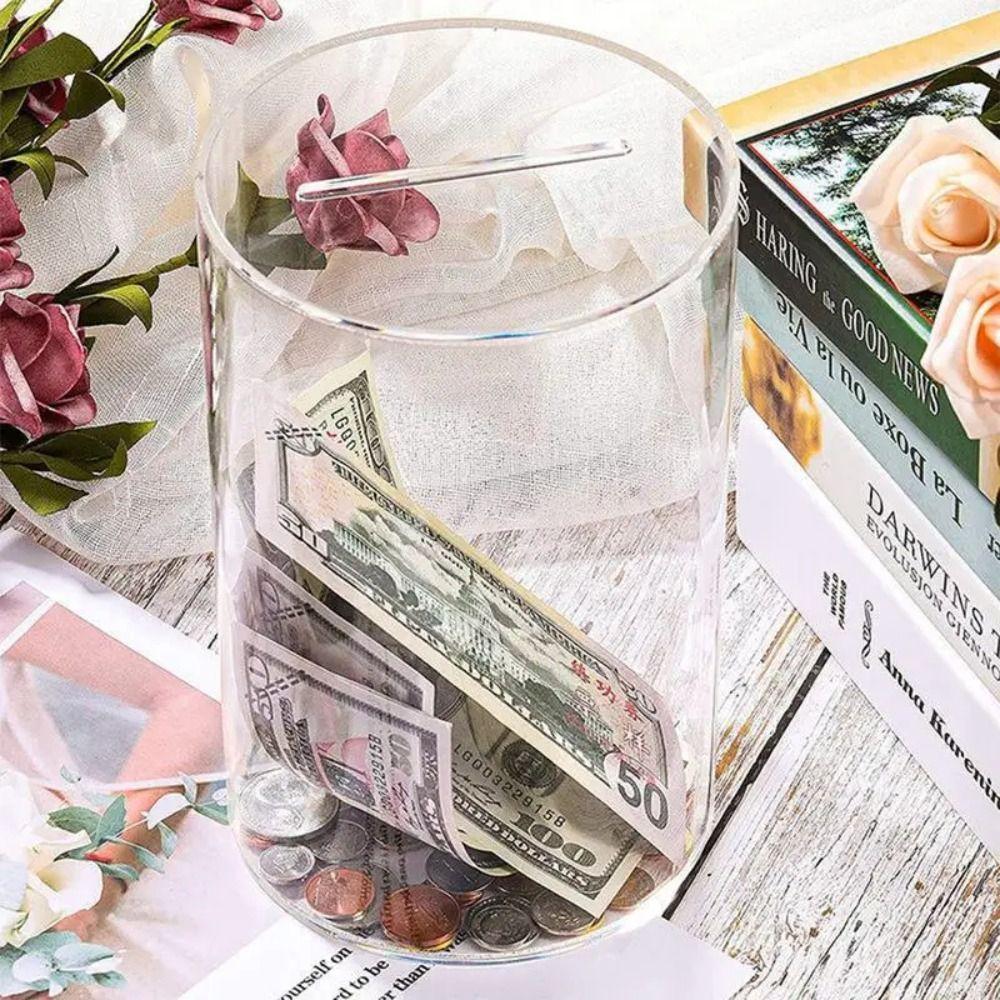 Vysokokapacitní nádoba na drobné Akrylová nádoba na mince a bankovky Průhledná kasička Dětské úspory