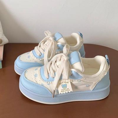 Bonbonfarbe süße runde Kopfschuhe Damen neue Schnür-Mode kleine weiße Schuhe Student Streetstyle Laufschuhe