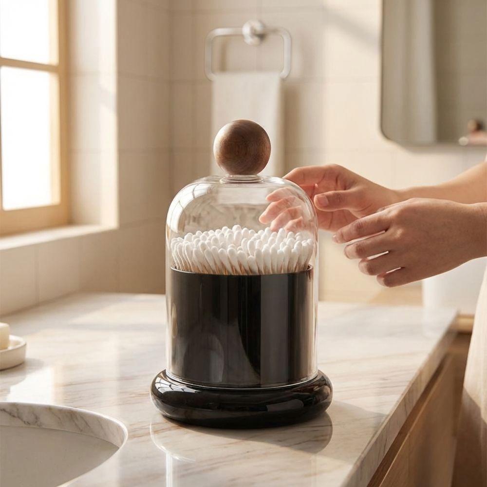 Retro Swab Toothpick Holder Plastic Clear Dome Lid Dental Floss Case with Base Dust-proof Cotton Swab Jar Living Room