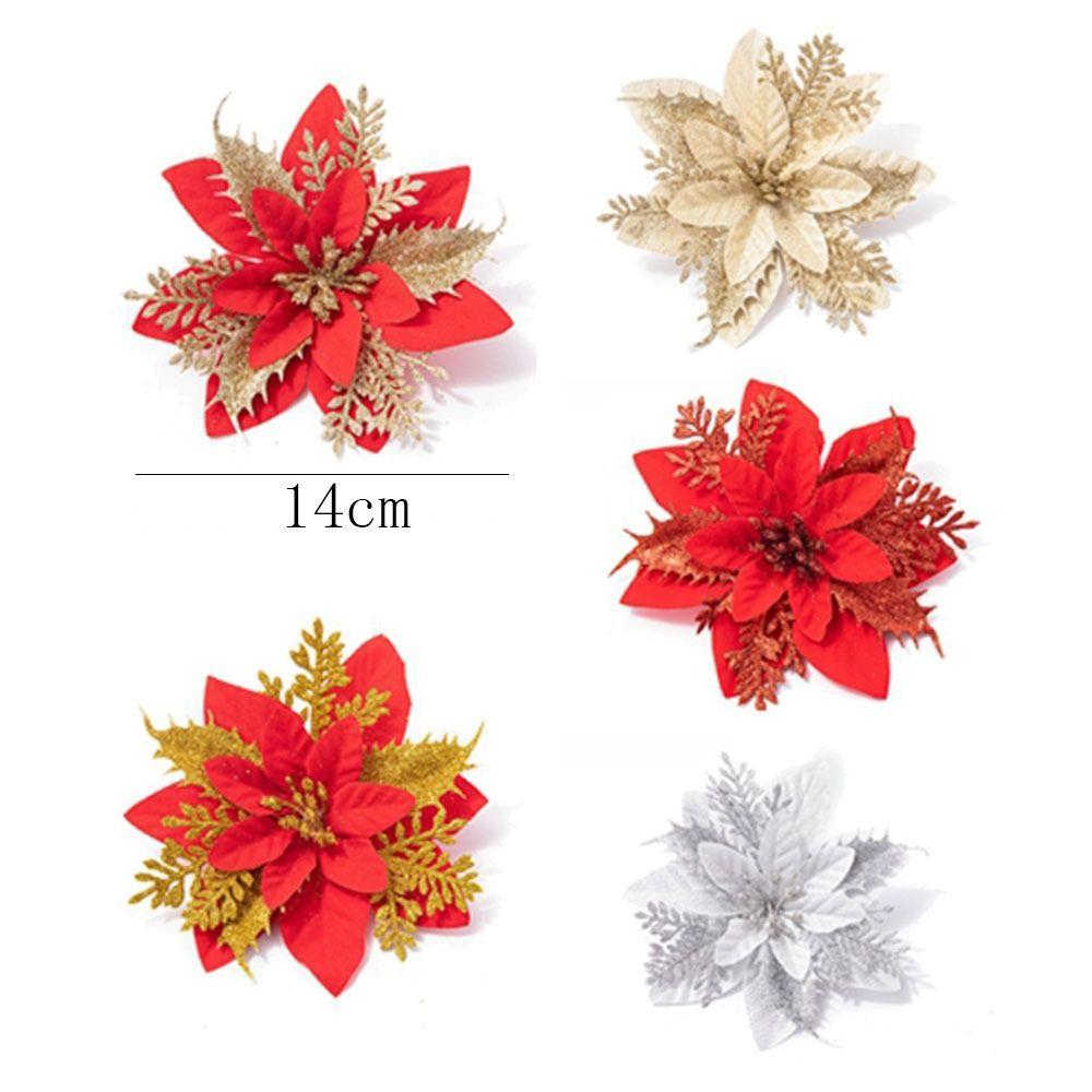 5pcs Shining Christmas Simulation Flower Fake Christmas Tree Decorations Gold Powder Flower  Friends