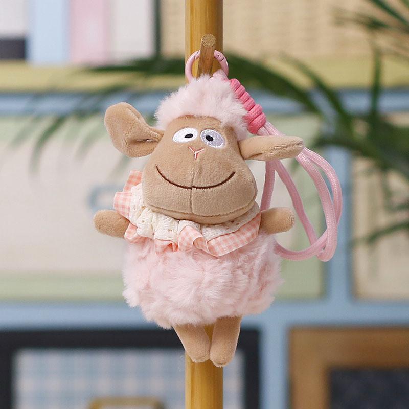 Cute Wool Plush Sheep Hanging Ornament With Smiley Face For Bag Decor