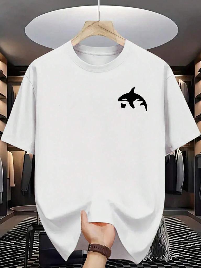 Shark Print Unisex T-Shirt, Pure Cotton, Short-Sleeved, Crew Neck Casual Top