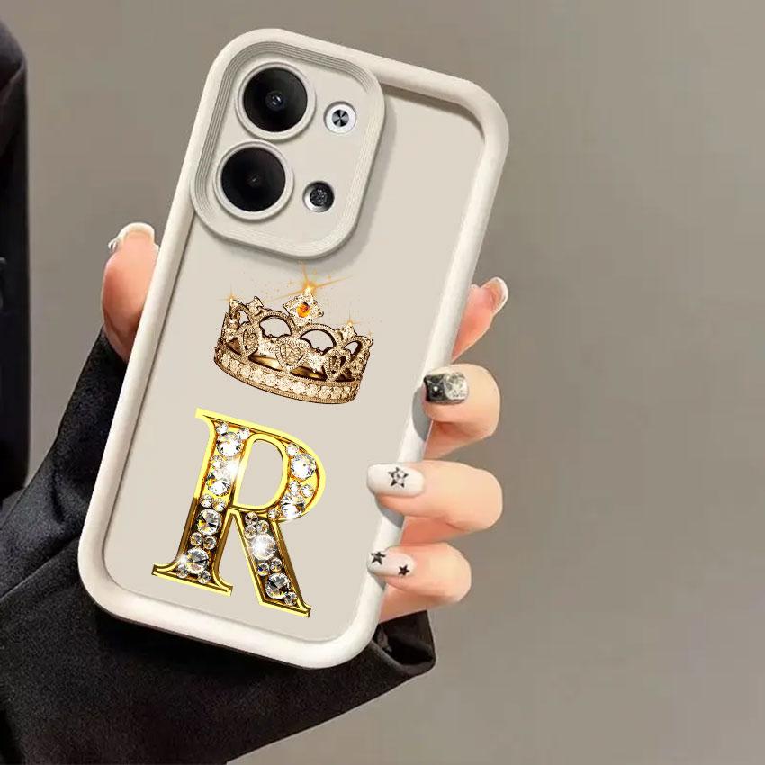Crown Initial Letter T W R N Phone Cases For Oppo Reno 14 13 12 11 F 10 5G 6 7 8 Pro Plus Cover 8T 7Z 8Z 14Pro Shockproof Fundas