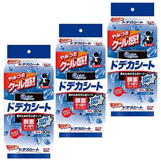 Eliel Sweat Wiping Sheets Large Size Dodeka Sheet MEN Super Cool Type 90 (30 X 3 Packs) Refreshing Citrus Scent