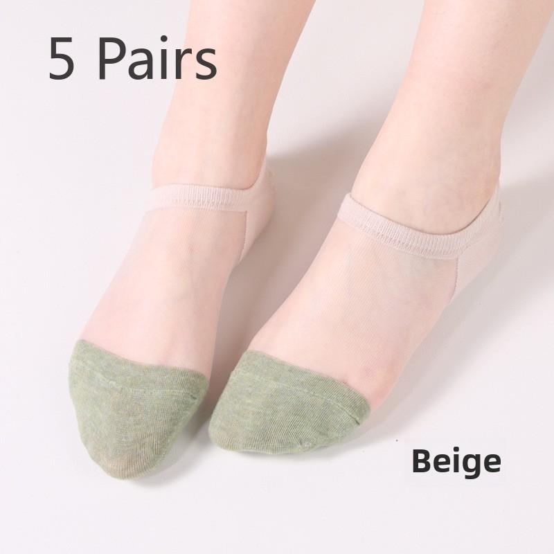 5 Pairs Spring and Autumn Invisible Thin Glass Wire Socks Wear-resistant Anti-hook Summer Transparent Crystal Silk Women's Socks