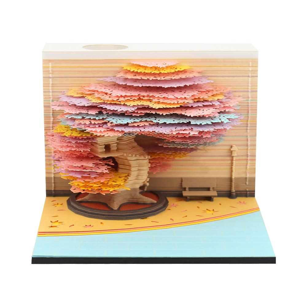 Kreative Dekoration Papierhandwerk Vier Jahreszeiten Baum 3D Notizblock Papiergravur Landschaft Benutzerdefinierter Notizblock Haftnotiz für Papiergeschenk