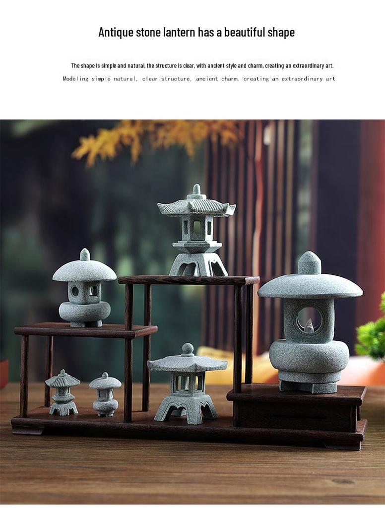 Envy Porcelain Stone Lantern: Small Chinese Pavilion Ornament for Desktop or Fish Tank Scenery.