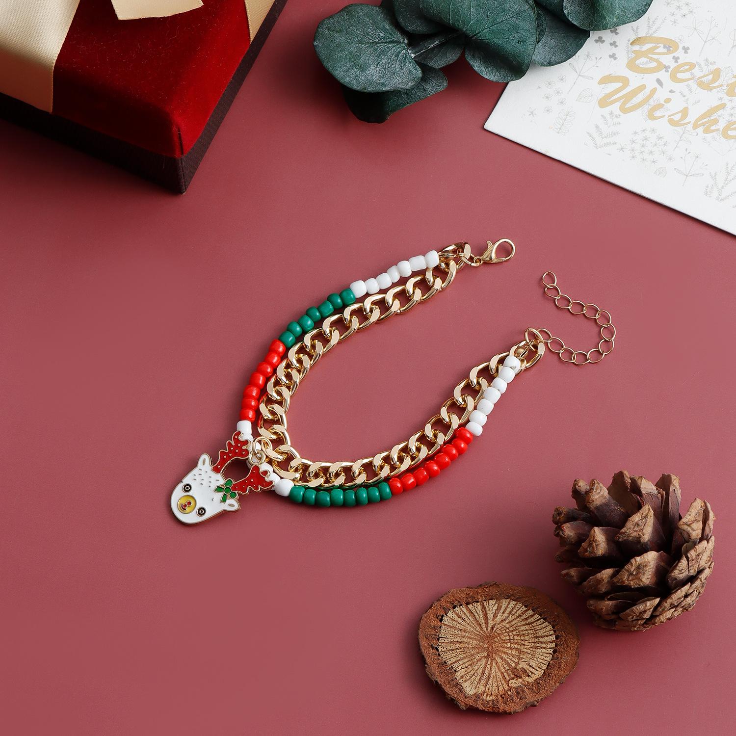 

Christmas Element Jewelry New Year s Elk Letter Pendant Simple Double Bracelet
