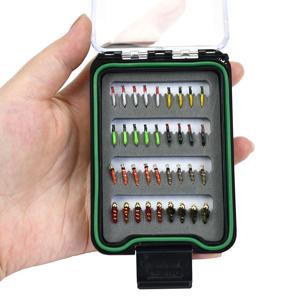 MNFT 36Pcs/Box Trout Fishing Flies Collection Dry Wet Nymph Streamers Perdigon Euro Fly Assortment with Box Flyfishing Fly Lures