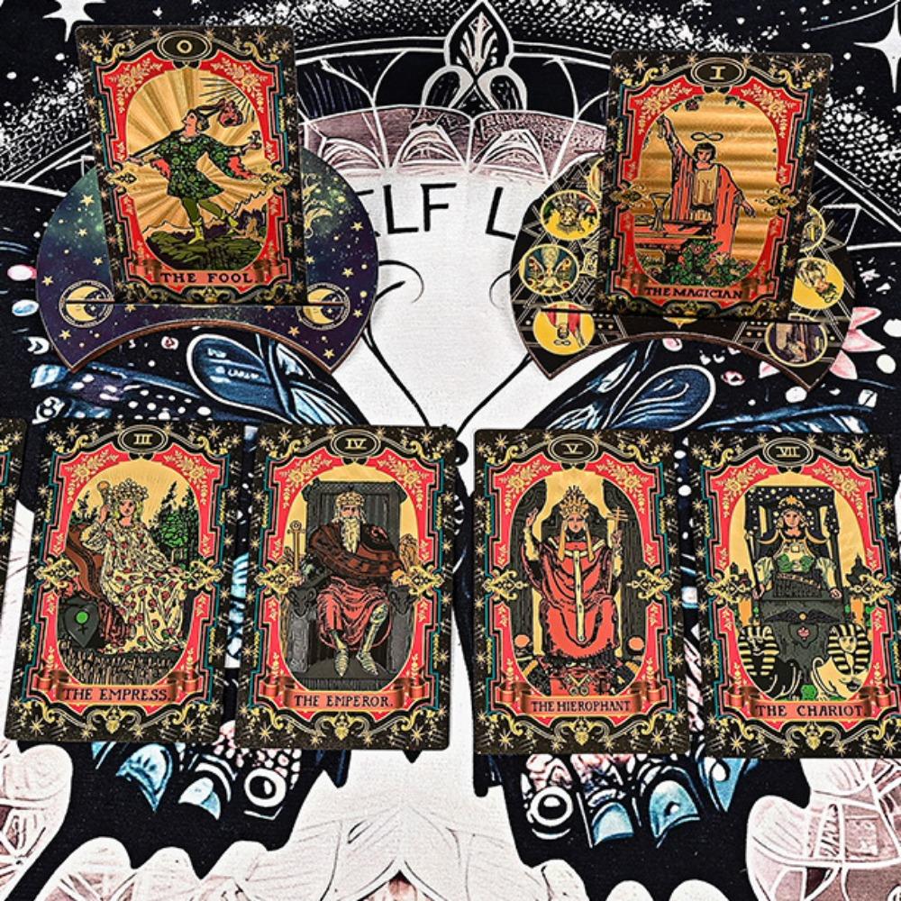 12 Zodii Aur Negru Folie Aurie Celesti Deck Tarot Rider Waite 78 Cărți PVC Impermeabile Rezistente la Uzură 12*7cm