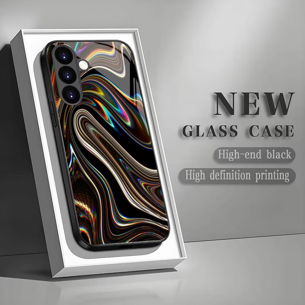Custodia per Telefono in Vetro Temperato con Design Black Vortex Adatta per Samsung Galaxy S26 S25 S24 S22 S21 S20FE/Ultra/Plus Copertura Posteriore Antiurto