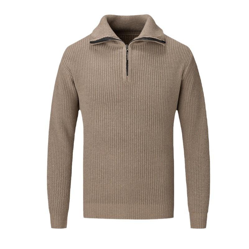 Semi-Turtleneck Zipper Sweater Men'S Autumn And Winter Korean Version Loose High-End Solid Color Knitted Sweater Jacket Top