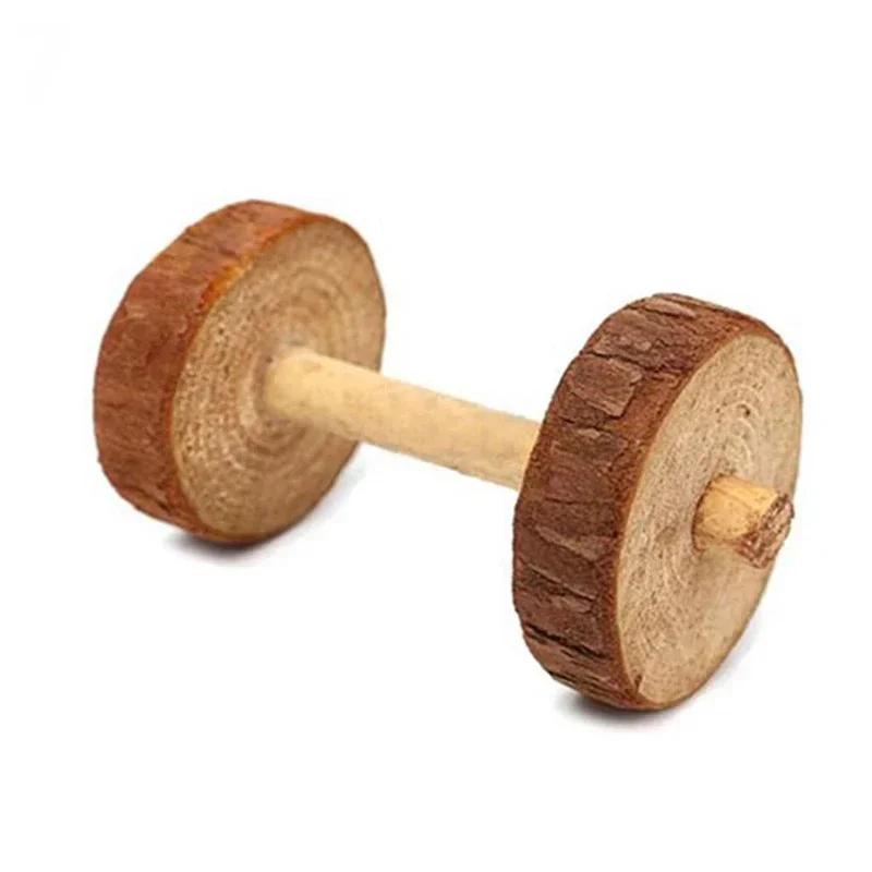

Cute Rabbit Roller Toys Natural Wooden Pine Dumbells Unicycle Bell Chew Toys for Guinea Pigs Rat Small Pet Molars Supplies New S