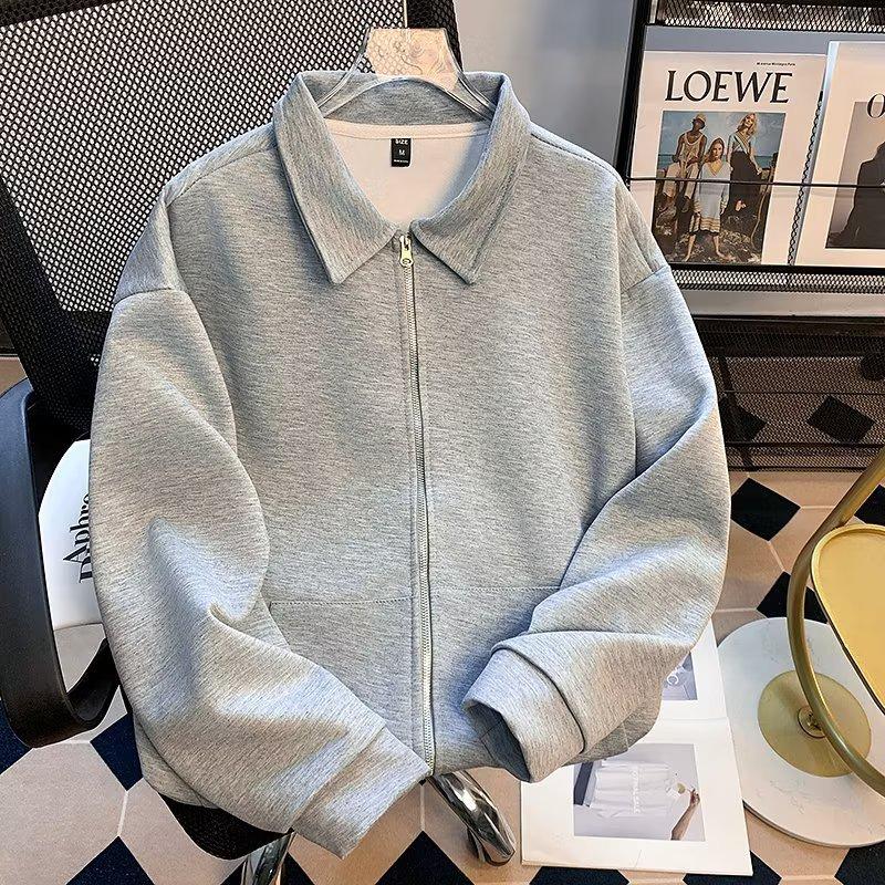 Herr Retro Cardigan Hoodie med Dubbel Dragkedja - Casual, Lös Passform för Vår & Höst.