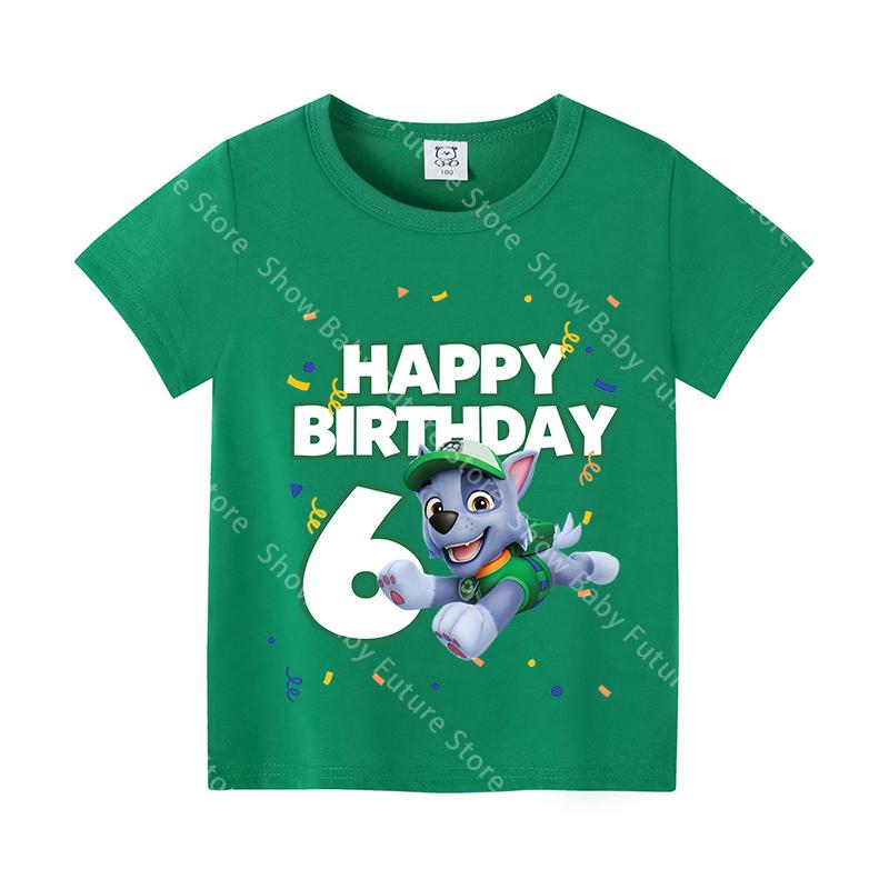 Round Neck Cartoon Cotton T Shirt for Boys Girls Cute Rocky Summer Birthday Number Tee Shirt Clothes Anime Tops Gifts