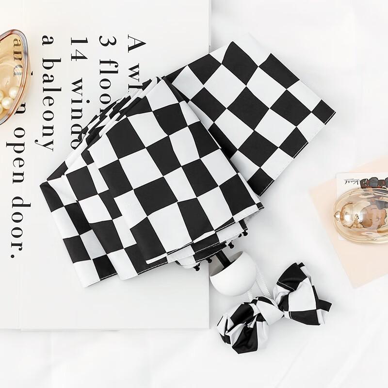 French Retro Checkerboard Sun Rain Umbrella