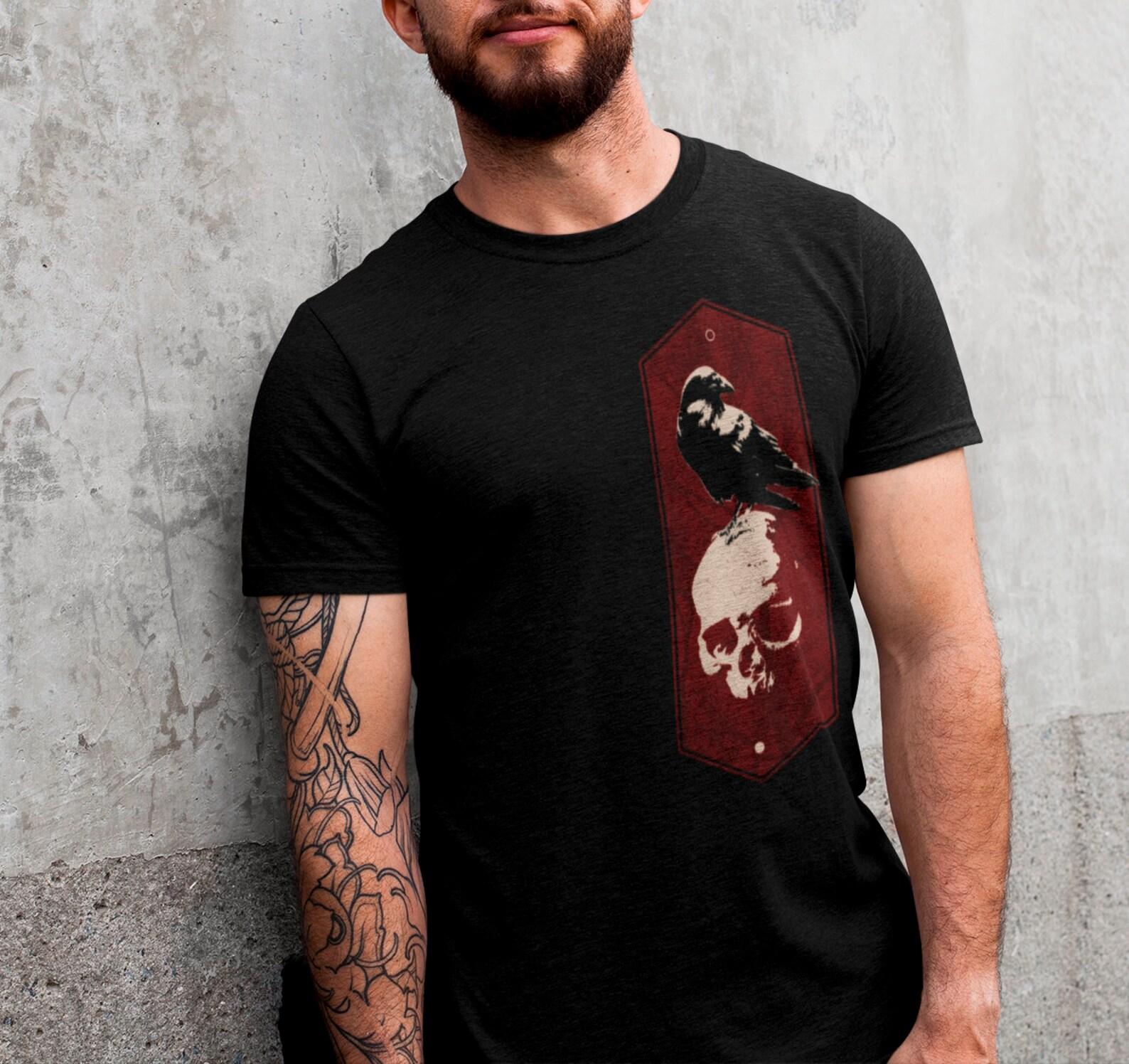 Raven Skull Gothic T-Shirt / Occult Clothing/ Pastel Gothic Clothing/ Black Raven T-Shirt / Dark Red / For Teen Boys and Girls / Graphic Tee S
