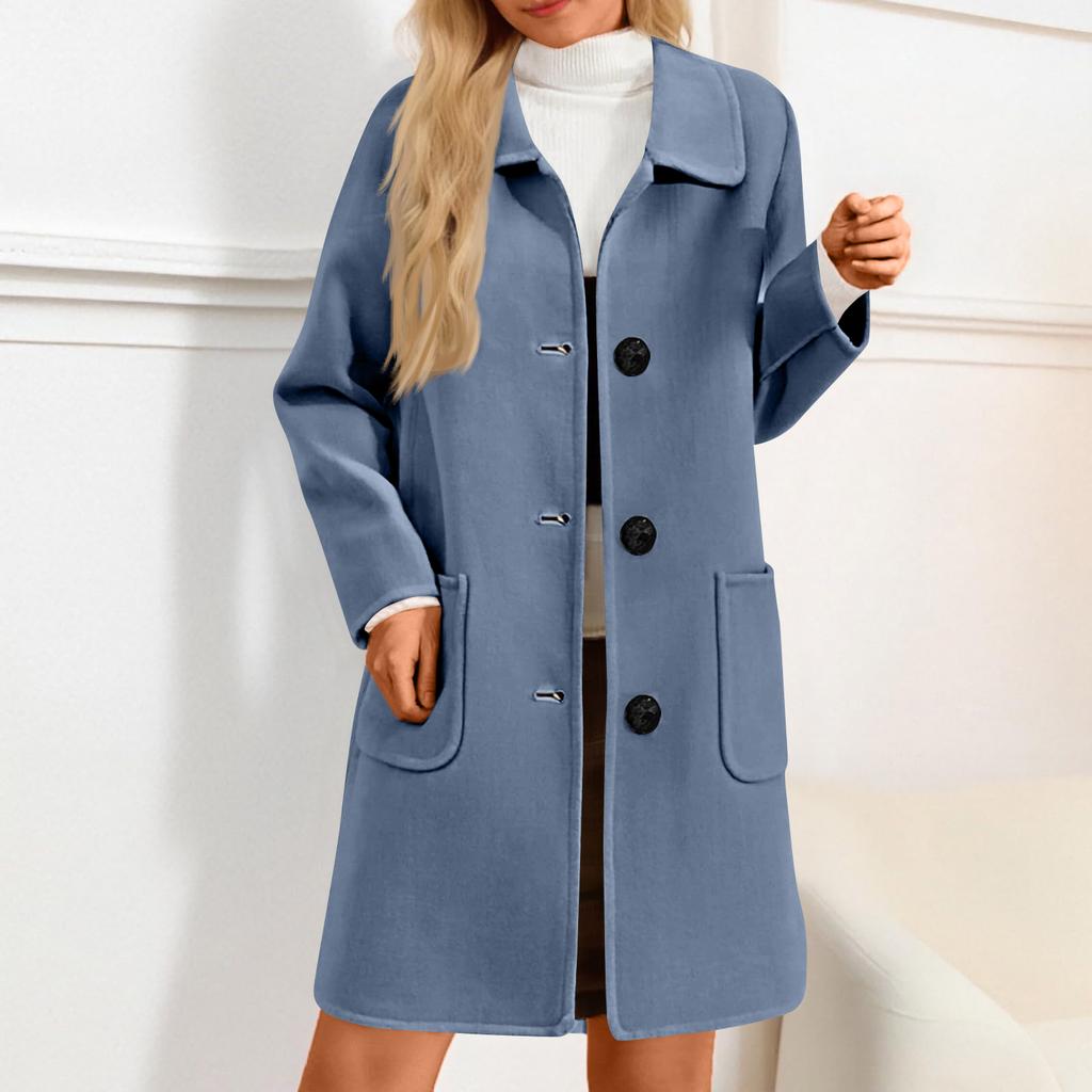 Womens Solid Color Jacket Casual Loose Fit Button Coats Button Up Long Sleeve Outerwear With Pocket, Hooded Overcoat