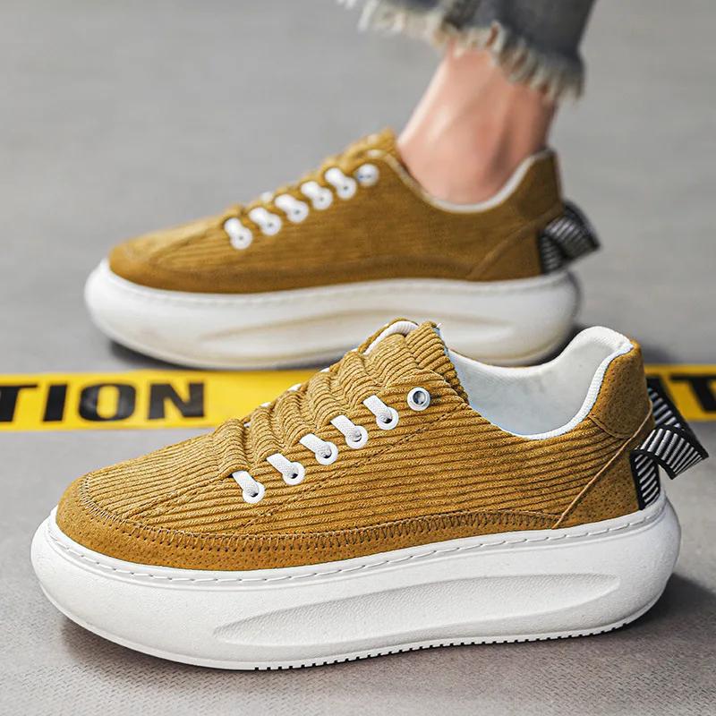 Breathable Corduroy Shoes Men Casual Height Increased Platform Shoes for Men Sport Running Flats Winter Plush Board Sneakers