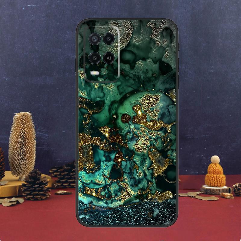 Teal Blue Gold Agate Marble Case For Oppo A5 Pro A6 A15 A18 A38 A58 A78 A98 A54 A74 A94 A17 A57 A80 A60 A40 A16 A76 A96