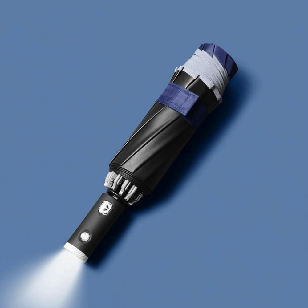 With LED Flashlight Fully Automatic Umbrella Rainproof UV Sunshade Sun Protection Umbrella Wind Resistance Iron&10K темно-синий