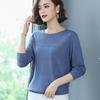 Frühling dünne Oberbekleidung T-Shirt Damen langärmelige hohle lose lockere und dünne gestrickte große Größe Top