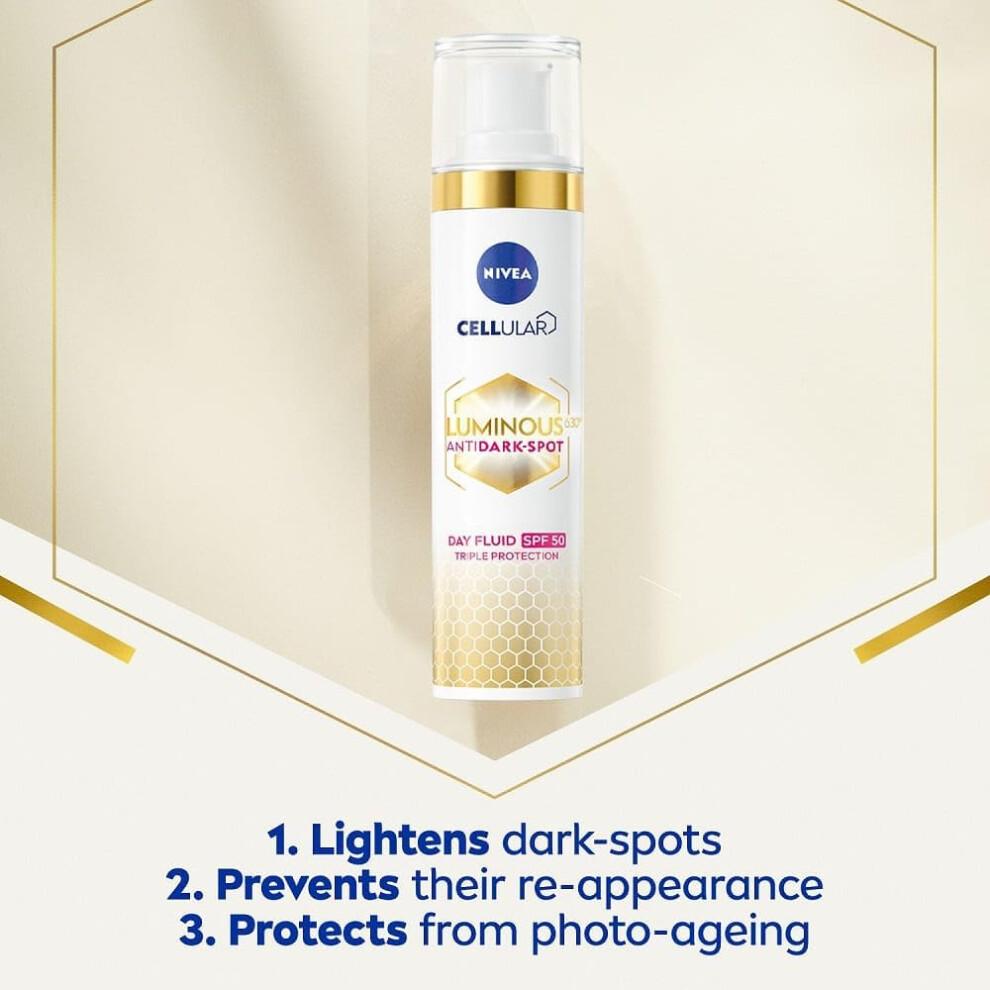 NIVEA Cellular Luminous 630 Crema Giorno Anti Macchie SPF 50 40ml Fluido Idratante Protegge l'Imbrunimento Fotoinvecchiamento Pelle Liscia Illuminata