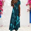 Women Plus Size V Neck Short Sleeve Pink Floral Printed Long Straight Dress
