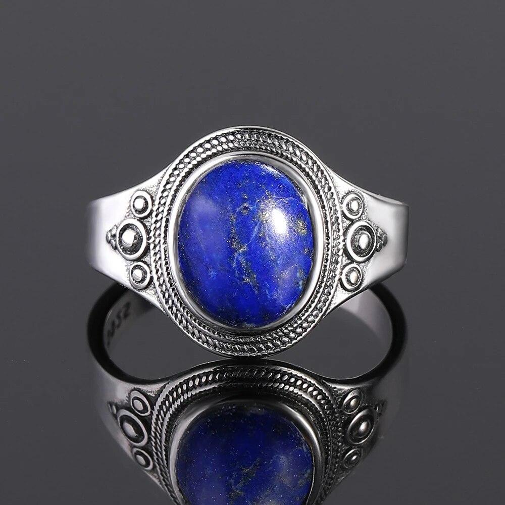 Natürlicher großer ovaler natürlicher Lapislazuli-Ring für Frauen Geschenk Vintage großer Ring Großhandel feiner Schmuck